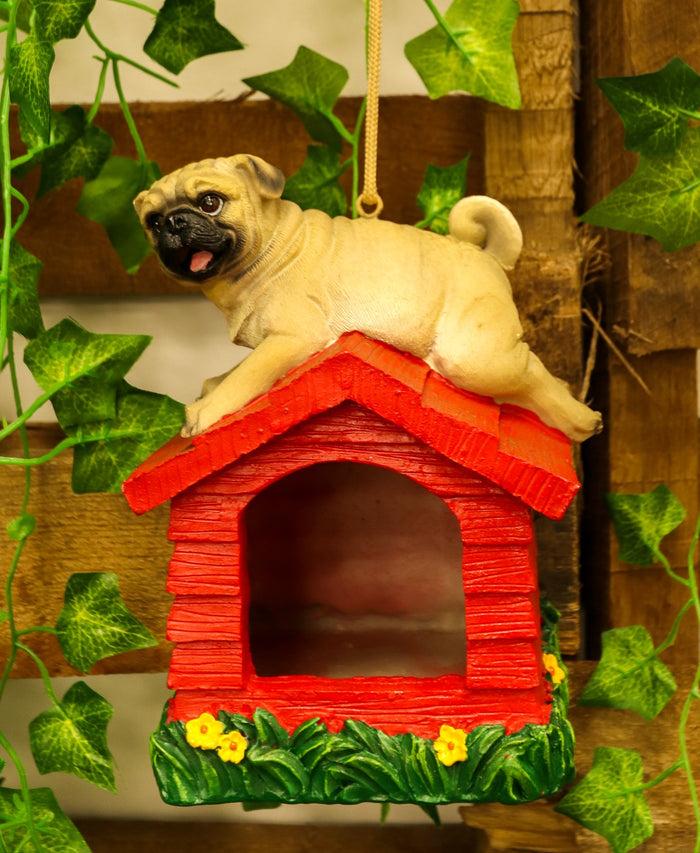 ebros gift Ebros Whimsical Teacup Pug On Kennel Or Birdhouse Bird Feeder Hanging Figurine