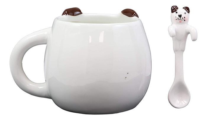 Ebros Gift Ebros Whimsical White Dog With Brown Ears Ceramic Coffee Mug With Spoon Set 16oz