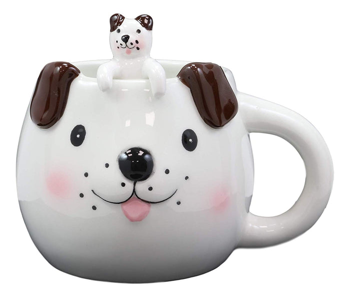 Ebros Gift Ebros Whimsical White Dog With Brown Ears Ceramic Coffee Mug With Spoon Set 16oz