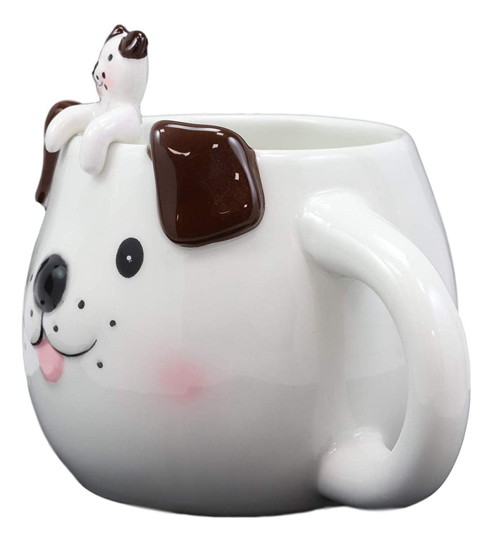 Ebros Gift Ebros Whimsical White Dog With Brown Ears Ceramic Coffee Mug With Spoon Set 16oz