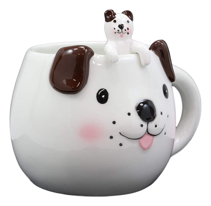ebros gift Ebros Whimsical White Dog With Brown Ears Ceramic Coffee Mug With Spoon Set 16oz