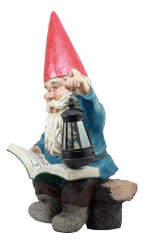Ebros Gift Ebros Whimsical Wizard Gnome Reading A Spell Book Statue 19"Tall With Solar LED Lantern Courtesy Path Light Sculptural Decor