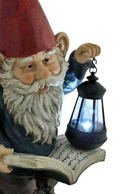 Ebros Gift Ebros Whimsical Wizard Gnome Reading A Spell Book Statue 19"Tall With Solar LED Lantern Courtesy Path Light Sculptural Decor