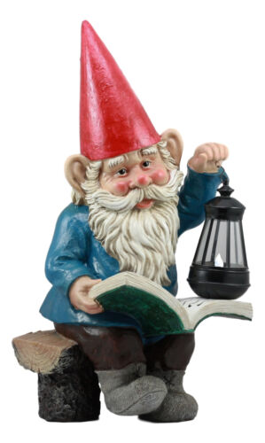 ebros gift Ebros Whimsical Wizard Gnome Reading A Spell Book Statue 19"Tall With Solar LED Lantern Courtesy Path Light Sculptural Decor