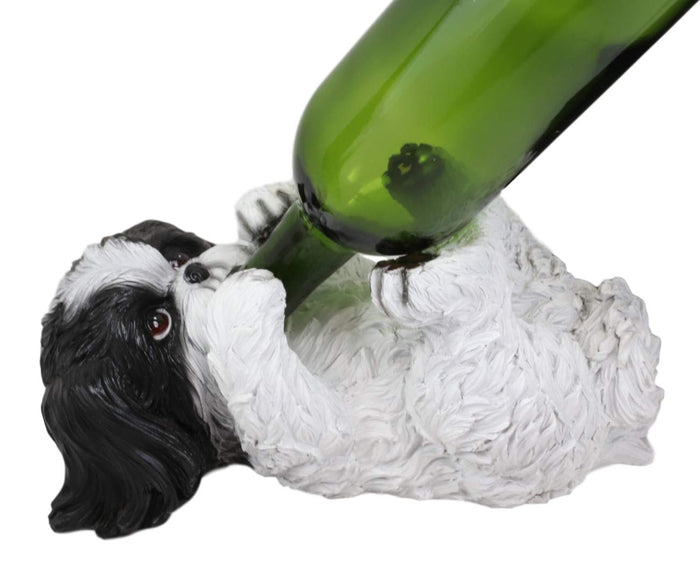 Ebros Gift Ebros White And Black Shih Tzu Dog Wine Bottle Holder Kitchen Wine Cellar Decor