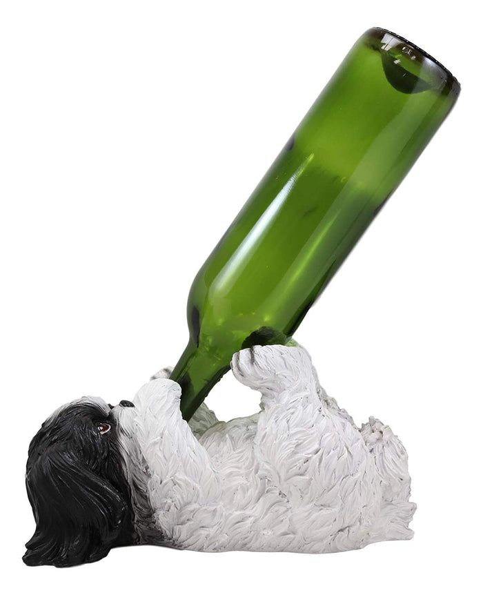 Ebros Gift Ebros White And Black Shih Tzu Dog Wine Bottle Holder Kitchen Wine Cellar Decor