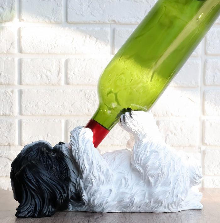 ebros gift Ebros White and Black Shih Tzu Dog Wine Bottle Holder Kitchen Wine Cellar Decor