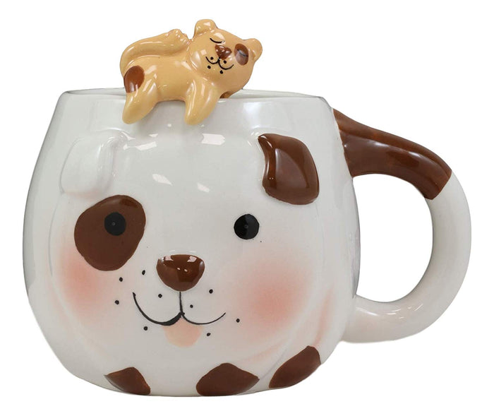 Ebros Gift Ebros White And Chocolate Dog Ceramic Coffee Mug With Puppy Latch On Spoon Set