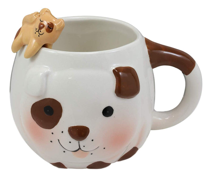 ebros gift Ebros White And Chocolate Dog Ceramic Coffee Mug With Puppy Latch On Spoon Set