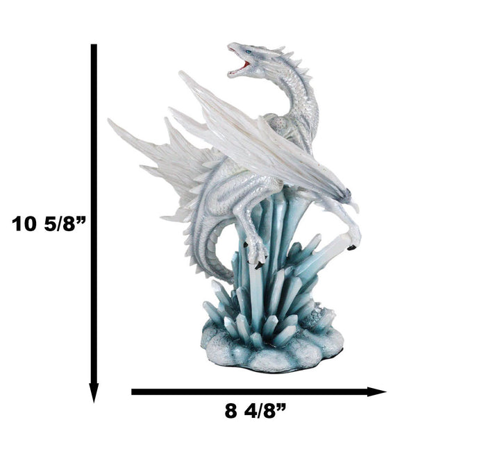 Ebros Gift Ebros White Arctic Snow Winter Dragon On Giant Crystal Ice Rocks Statue Frozen Realm