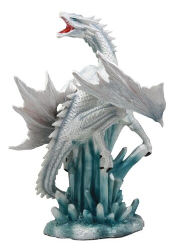 Ebros Gift Ebros White Arctic Snow Winter Dragon On Giant Crystal Ice Rocks Statue Frozen Realm