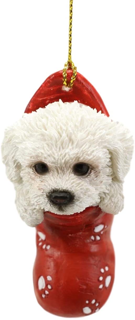 Ebros Gift Ebros White Bichon Frise Puppy Dog In The Sock Small Hanging Ornament Figurine
