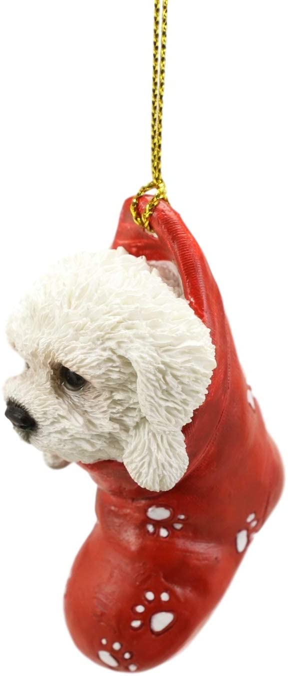 Ebros Gift Ebros White Bichon Frise Puppy Dog In The Sock Small Hanging Ornament Figurine
