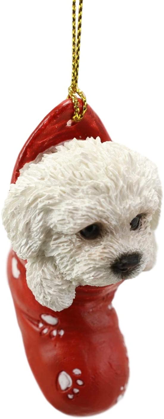 Ebros Gift Ebros White Bichon Frise Puppy Dog In The Sock Small Hanging Ornament Figurine