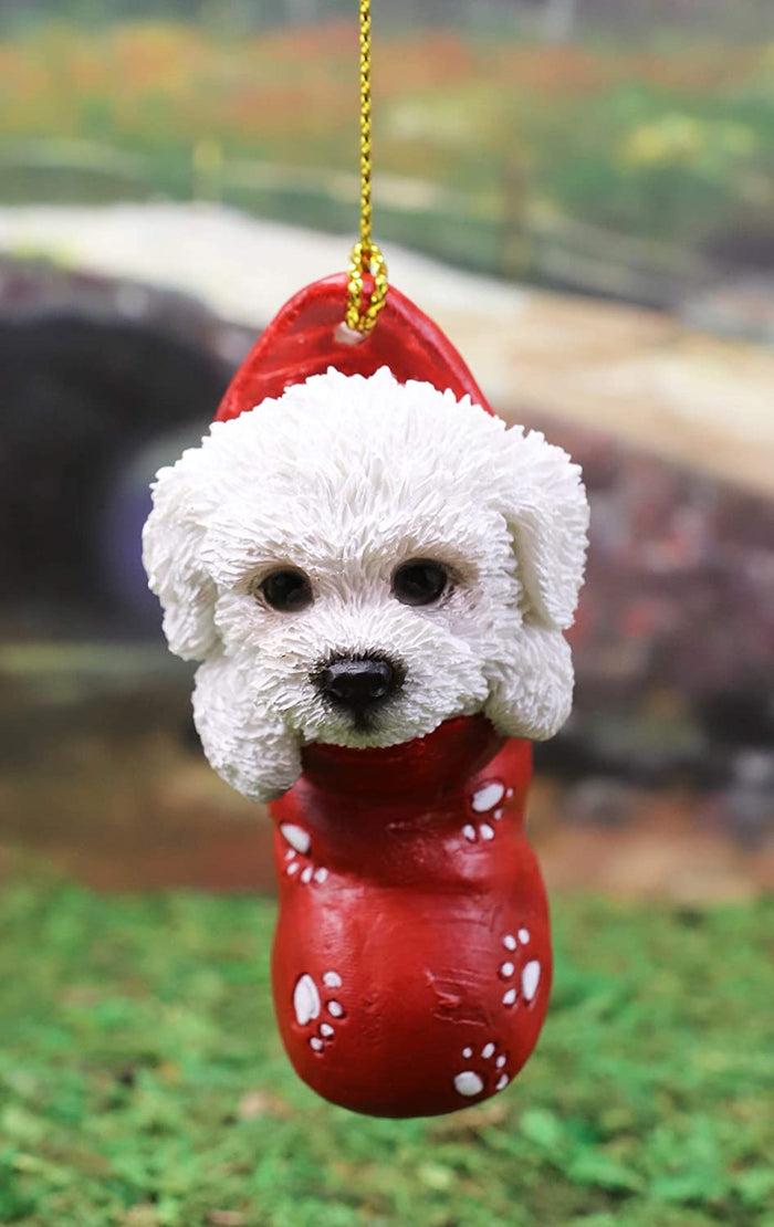 ebros gift Ebros White Bichon Frise Puppy Dog in The Sock Small Hanging Ornament Figurine