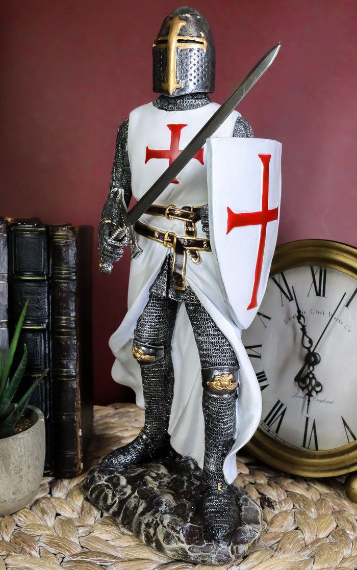 Ebros Gift Ebros White Cloak Caped Medieval Crusader Swordsman Knight Of Christ Figurine 11.5"H