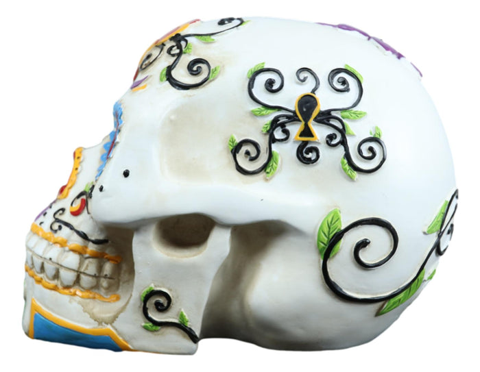 Ebros Gift Ebros White Floral Sunny DOD Sugar Skull Statue Colorful Pastel Resin Figurine