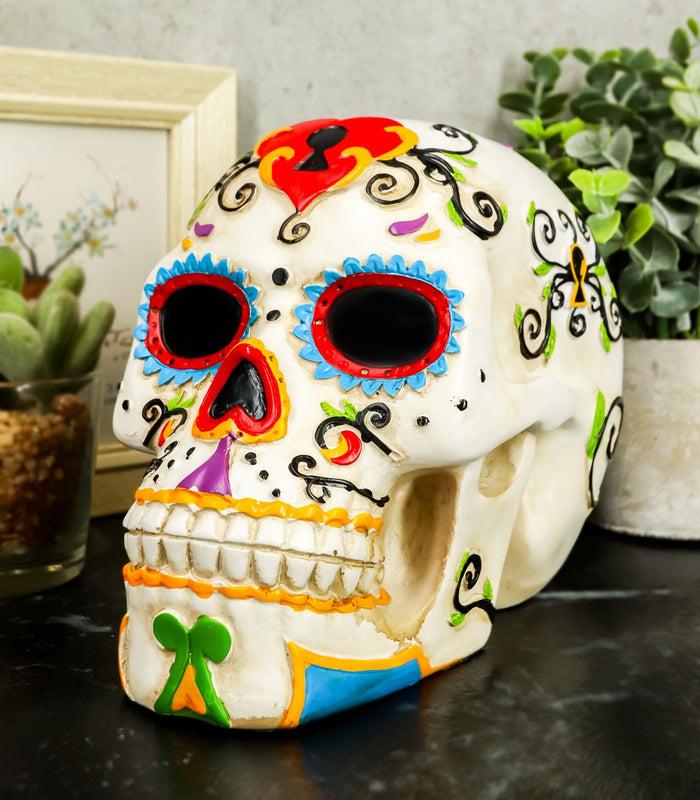 ebros gift Ebros White Floral Sunny DOD Sugar Skull Statue Colorful Pastel Resin Figurine