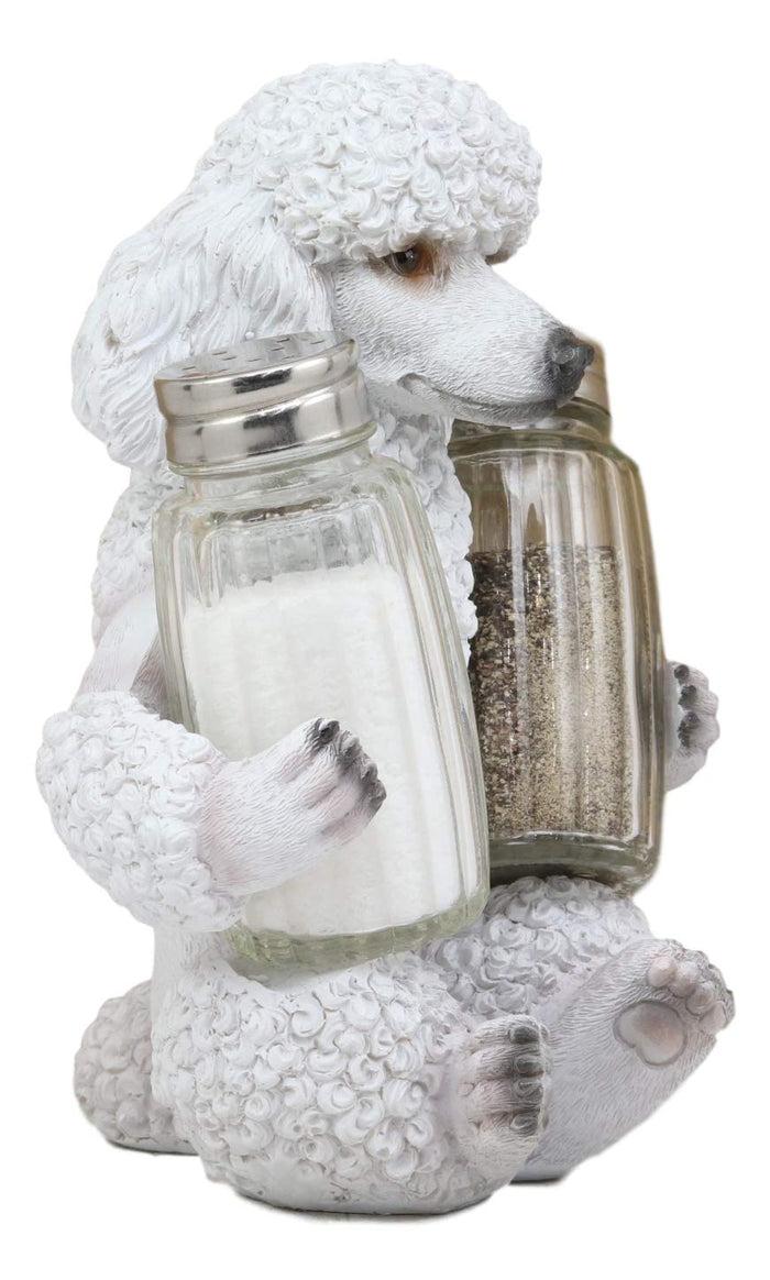 Ebros Gift Ebros White French Poodle Puppy Pet Dog Glass Salt And Pepper Shakers Holder Set