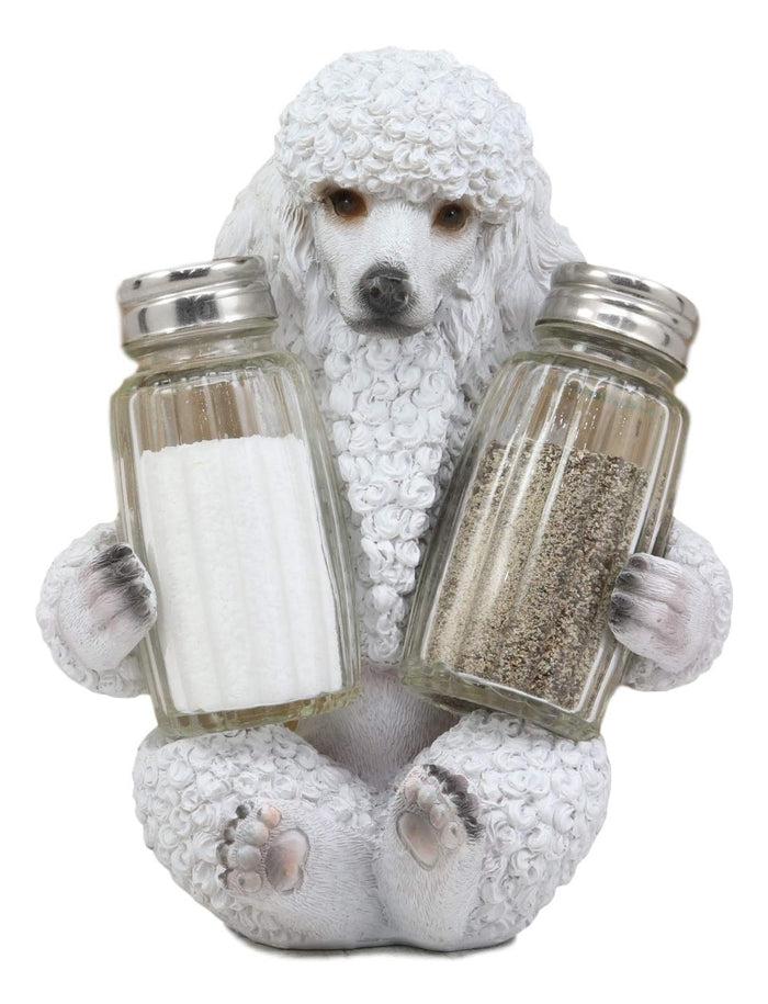 Ebros Gift Ebros White French Poodle Puppy Pet Dog Glass Salt And Pepper Shakers Holder Set