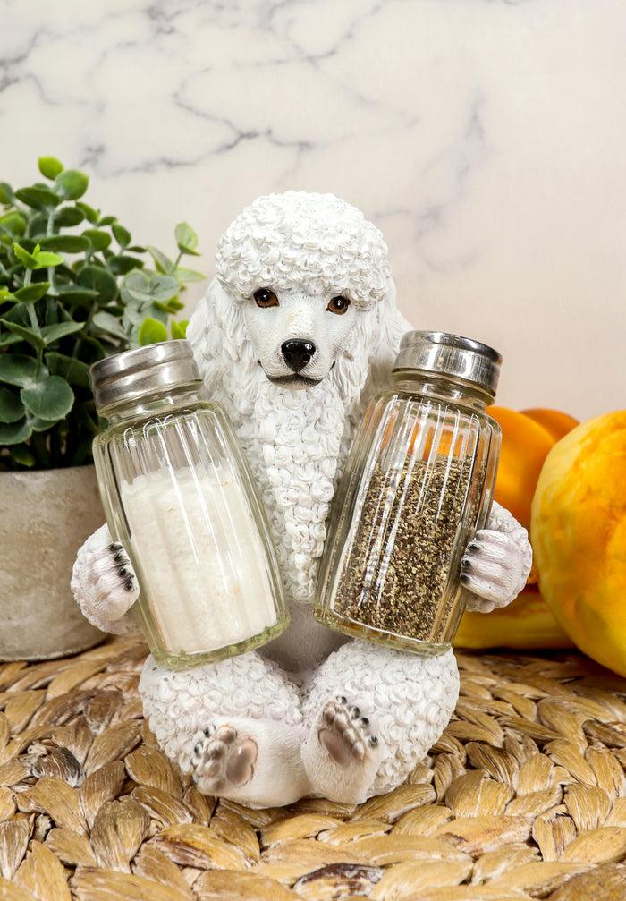 ebros gift Ebros White French Poodle Puppy Pet Dog Glass Salt And Pepper Shakers Holder Set