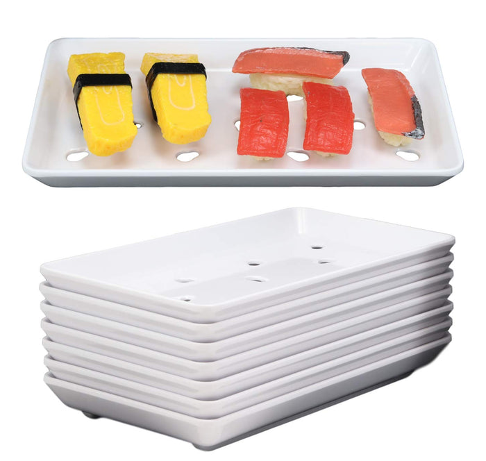 Ebros Gift Ebros White Neta Zara Sushi Sashimi Plate With Drip Holes 8.75"L X 5"W PACK OF 8