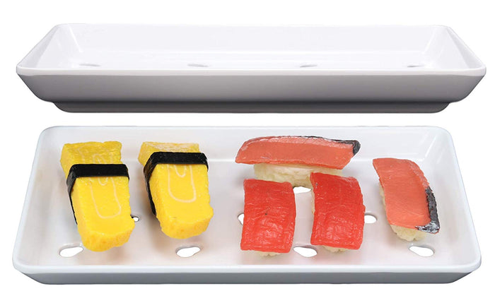 ebros gift Ebros White Neta Zara Sushi Sashimi Plate With Drip Holes 8.75"L x 5"W PACK OF 2