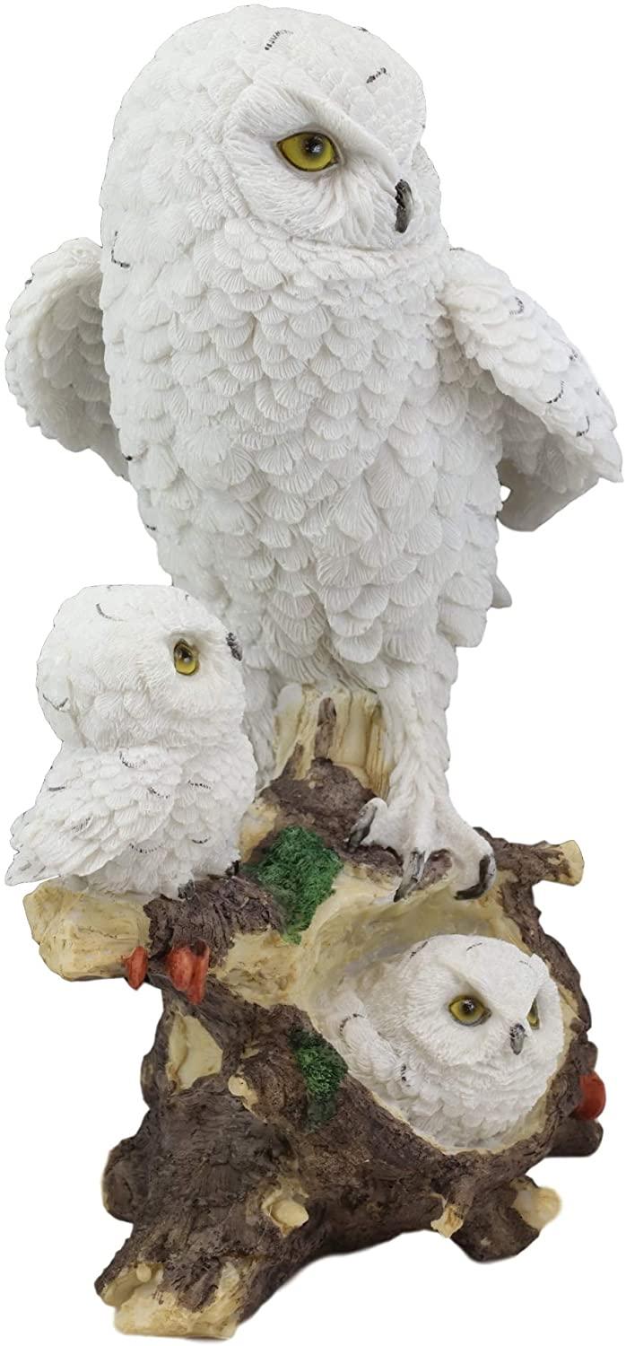 Ebros Gift Ebros White Owl Perching On Tree Branch With Baby Owlets Statue 12"Tall
