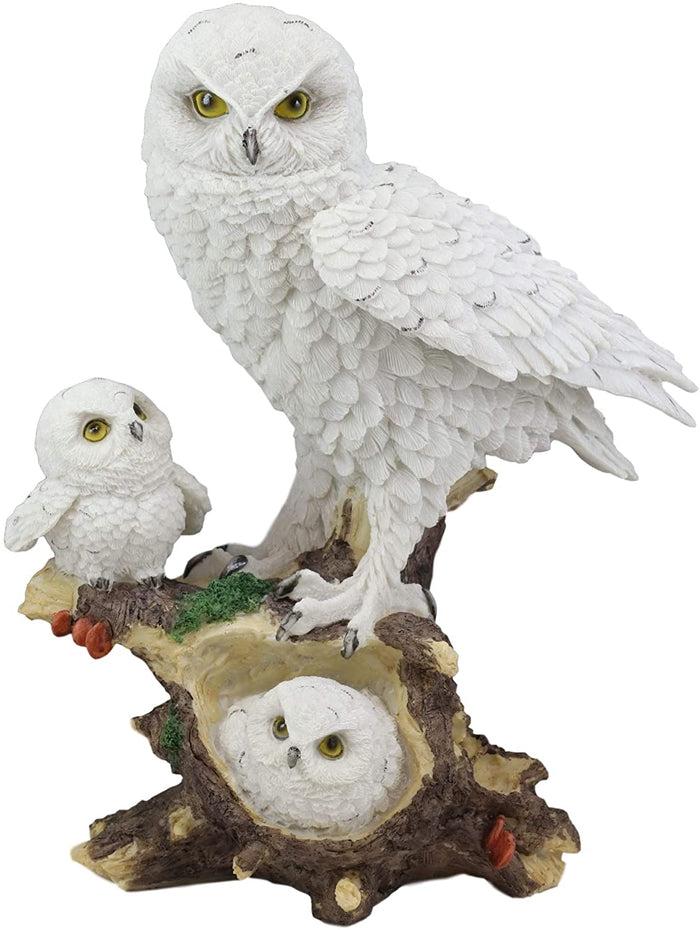 Ebros Gift Ebros White Owl Perching On Tree Branch With Baby Owlets Statue 12"Tall