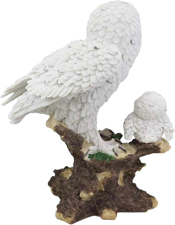 Ebros Gift Ebros White Owl Perching On Tree Branch With Baby Owlets Statue 12"Tall