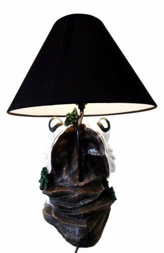 Ebros Gift Ebros White Rare Alaskan Tiger Desktop Table Lamp Statue With Black Fabric Shade