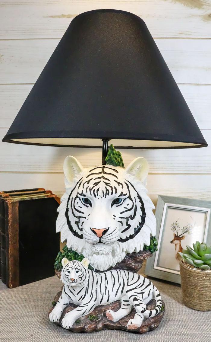 ebros gift Ebros White Rare Alaskan Tiger Desktop Table Lamp Statue With Black Fabric Shade