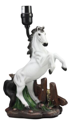 Ebros Gift Ebros White Rearing Wild Horse Stallion Desktop Table Lamp With Nature Shade