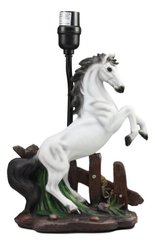 Ebros Gift Ebros White Rearing Wild Horse Stallion Desktop Table Lamp With Nature Shade