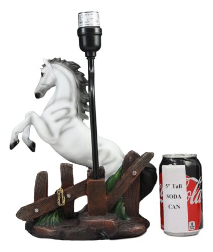 Ebros Gift Ebros White Rearing Wild Horse Stallion Desktop Table Lamp With Nature Shade