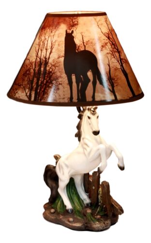 ebros gift Ebros White Rearing Wild Horse Stallion Desktop Table Lamp With Nature Shade