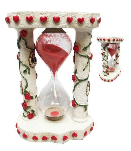 Ebros Gift Ebros White Roses Tattoo Sugar Skulls Day Of The Dead Sand Timer Skeleton Figurine
