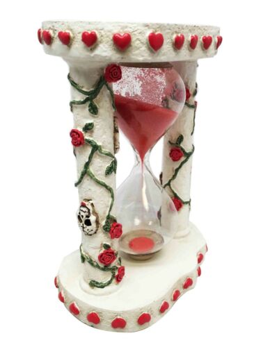 Ebros Gift Ebros White Roses Tattoo Sugar Skulls Day Of The Dead Sand Timer Skeleton Figurine