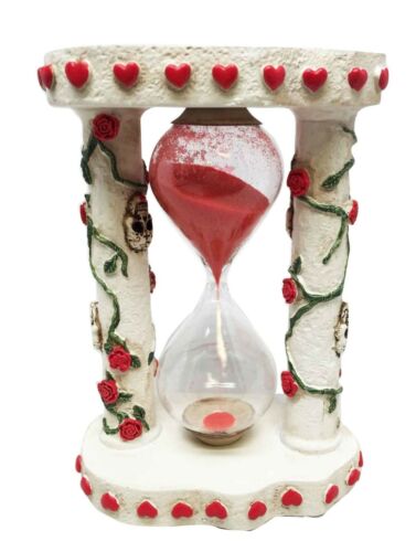 Ebros Gift Ebros White Roses Tattoo Sugar Skulls Day Of The Dead Sand Timer Skeleton Figurine