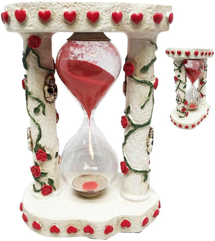 ebros gift Ebros White Roses Tattoo Sugar Skulls Day of The Dead Sand Timer Skeleton Figurine
