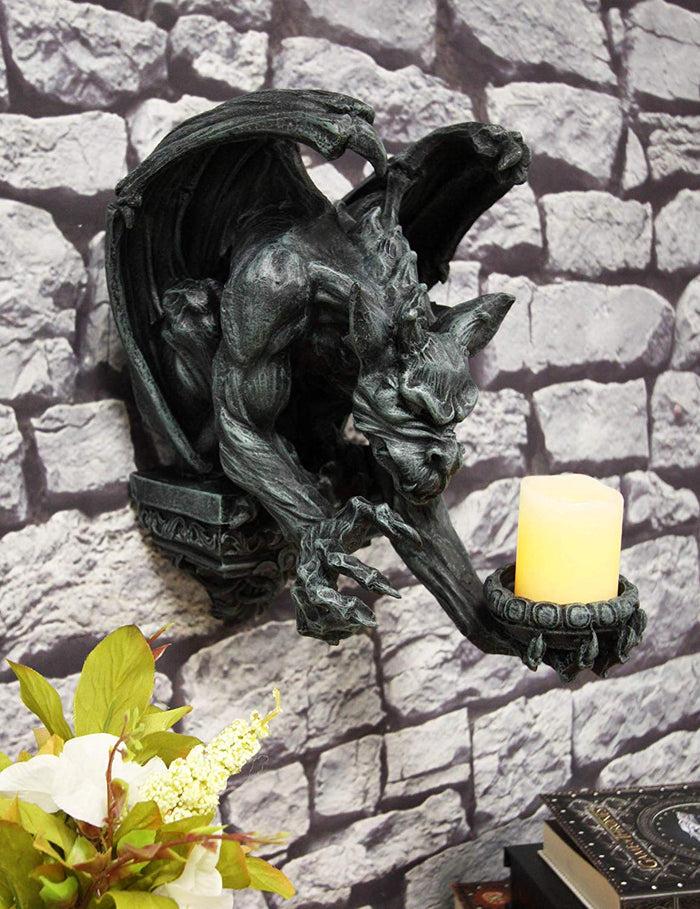 ebros gift Ebros Whitechapel Manor Gargoyle Candle Holder Wall Sconce Plaque Sculpture 12"H