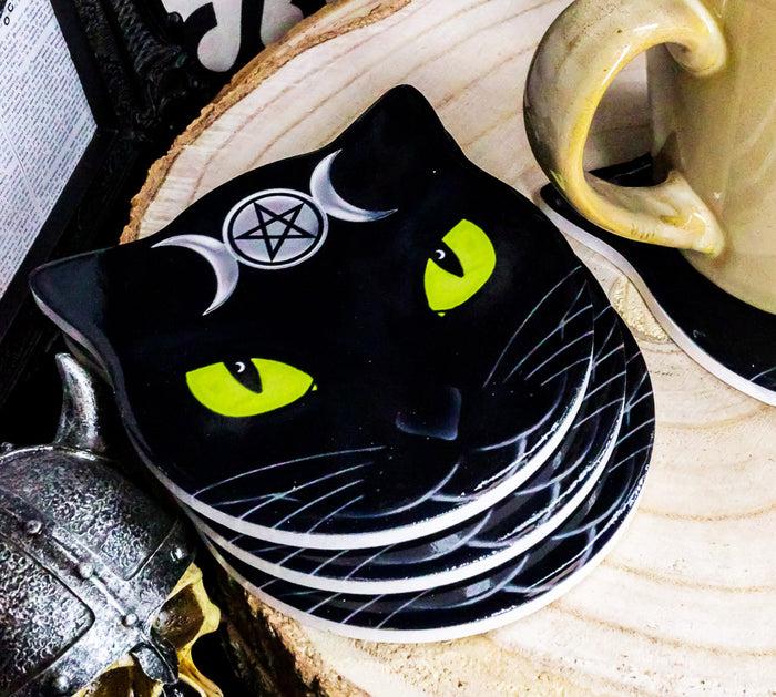 ebros gift Ebros Wicca Black Cat Face Triple Moon Goddess Cork Backed Ceramic Coasters 4pcs