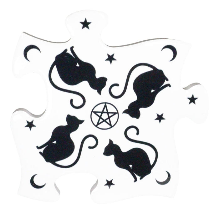Ebros Gift Ebros Wicca Black Cat Pentagram Star Moons Cork Backed Ceramic Coaster Set Of 4