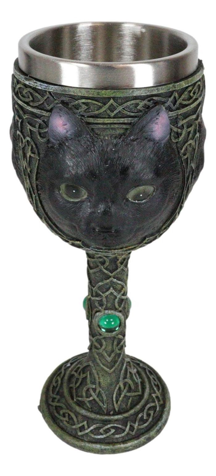 Ebros Gift Ebros Wicca Mystical Witching Hour Black Cat Wine Goblet 7oz Cats Celtic Chalice Cup