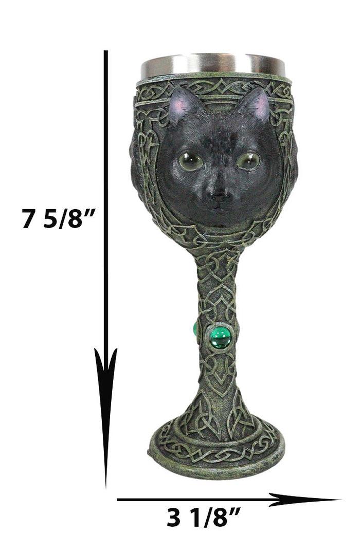 Ebros Gift Ebros Wicca Mystical Witching Hour Black Cat Wine Goblet 7oz Cats Celtic Chalice Cup