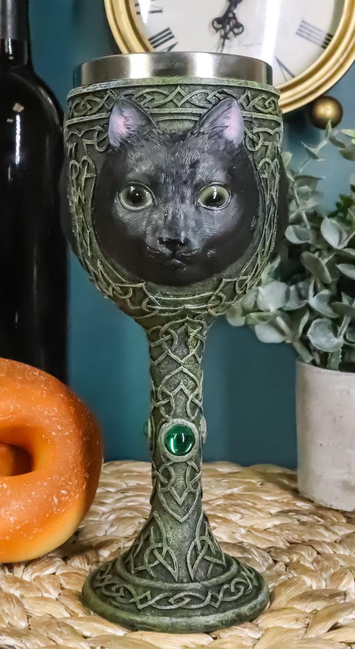 ebros gift Ebros Wicca Mystical Witching Hour Black Cat Wine Goblet 7oz Cats Celtic Chalice Cup