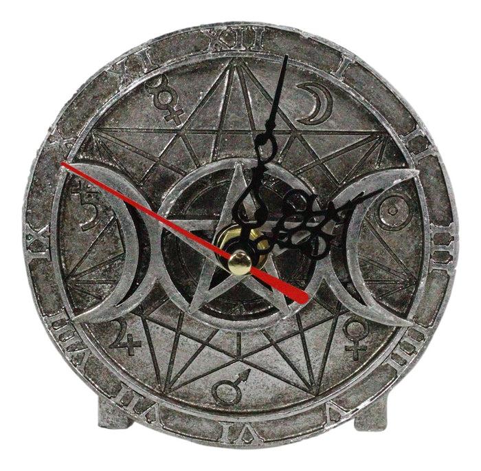 Ebros Gift Ebros Wicca Triple Moon Goddess Witches Grimoire Symbols Analog Desktop Table Clock