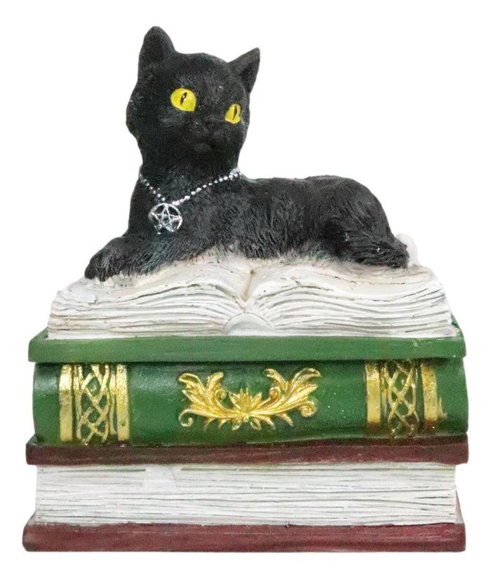 Ebros Gift Ebros Wiccan Black Cat Pentagram Star Green Book Of Spells Box Figurine