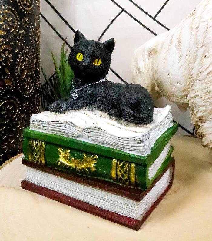 ebros gift Ebros Wiccan Black Cat Pentagram Star Green Book Of Spells Box Figurine