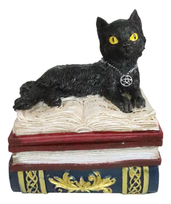 Ebros Gift Ebros Wiccan Black Cat With Pentagram Star Red Book Of Spells Box Figurine